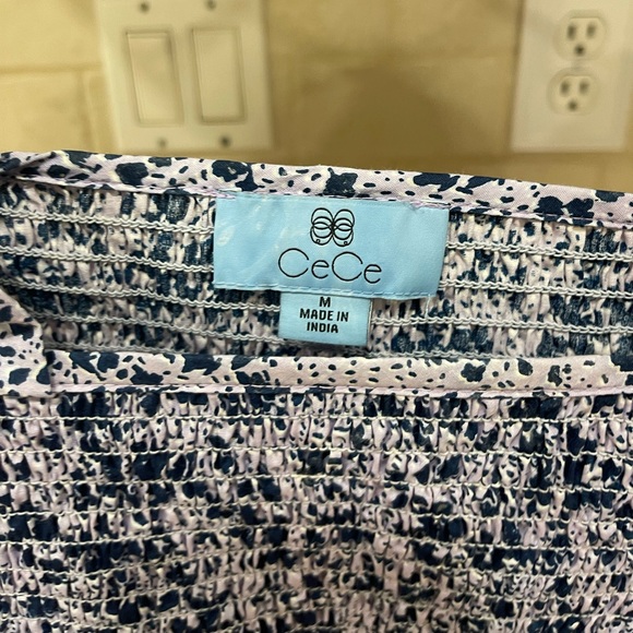 CeCe Blue Floral Puff Sleeve Smocked Peplum Top - Picture 6 of 10